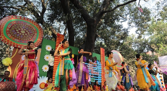 Pahela Falgun being celebrated with colourful youths, bejeweled trees