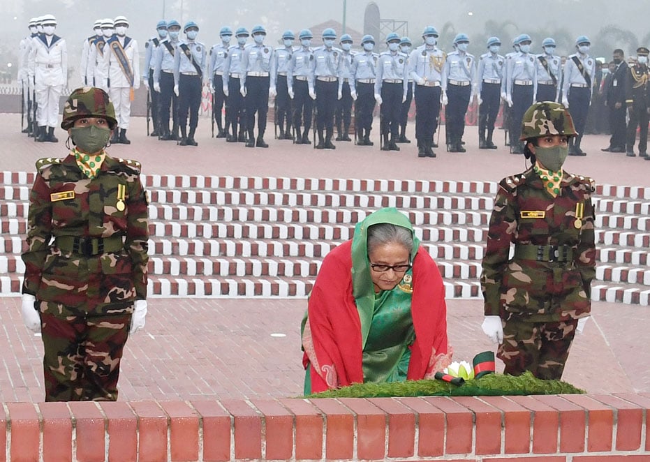 PM pays rich tributes to Liberation War martyrs, Bangabandhu