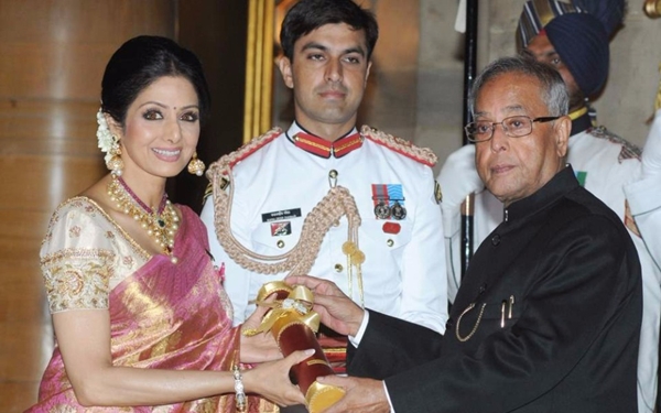Veteran actress Sridevi received the Padma Shri award from President Pranab Mukherjee in 2013