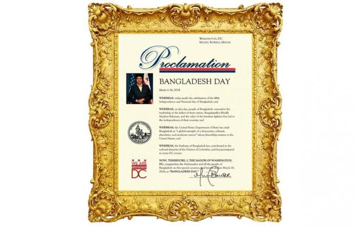 Washington DC mayor declares March 26 as ‘Bangladesh Day’